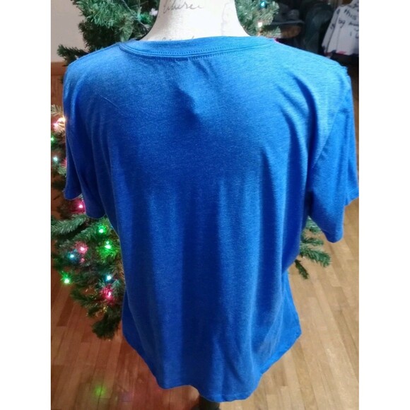 Handmade Women's V-Neck SS Blue T-Shirt Sz L Heart Graphics New Casual Wear - Picture 4 of 5